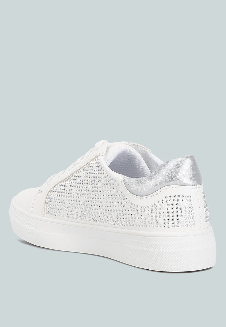 cristals rhinestone & pearl embellished sneakers#color_white