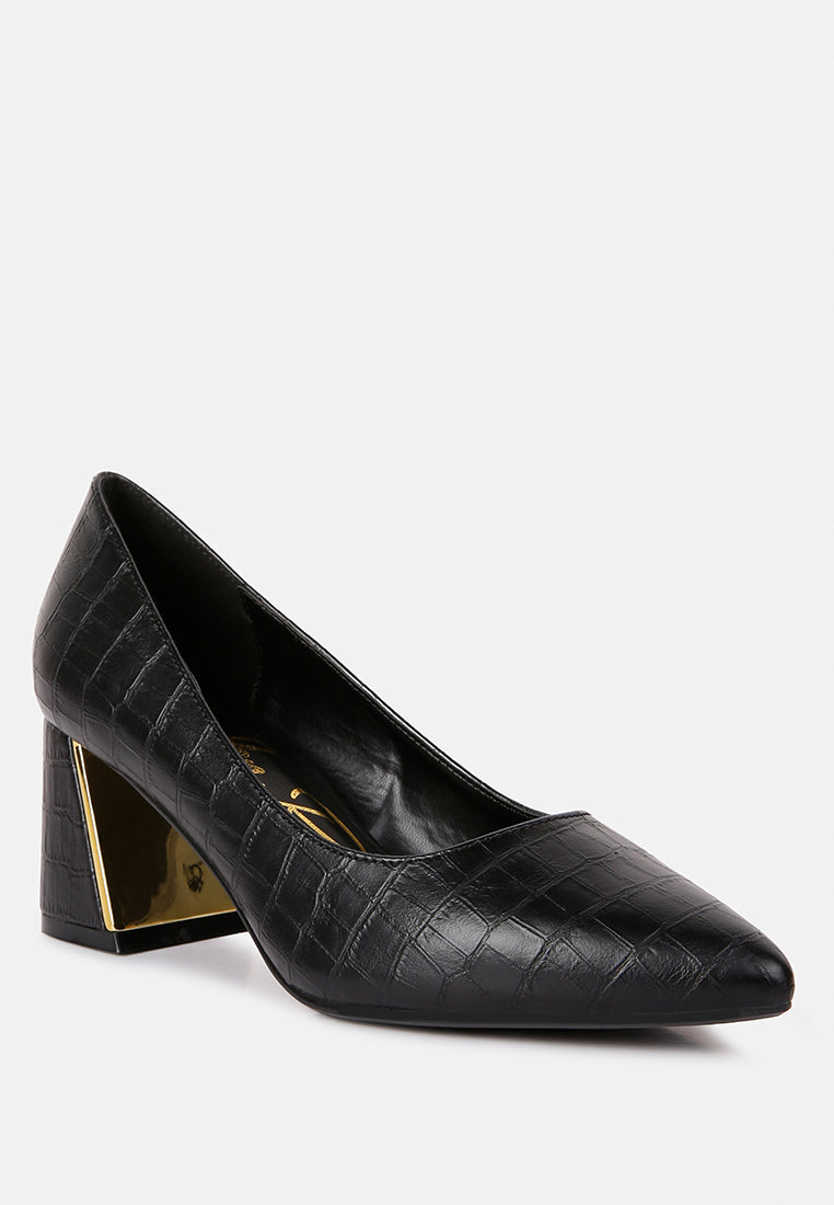 emersyn croc block heel pump shoes#color_black