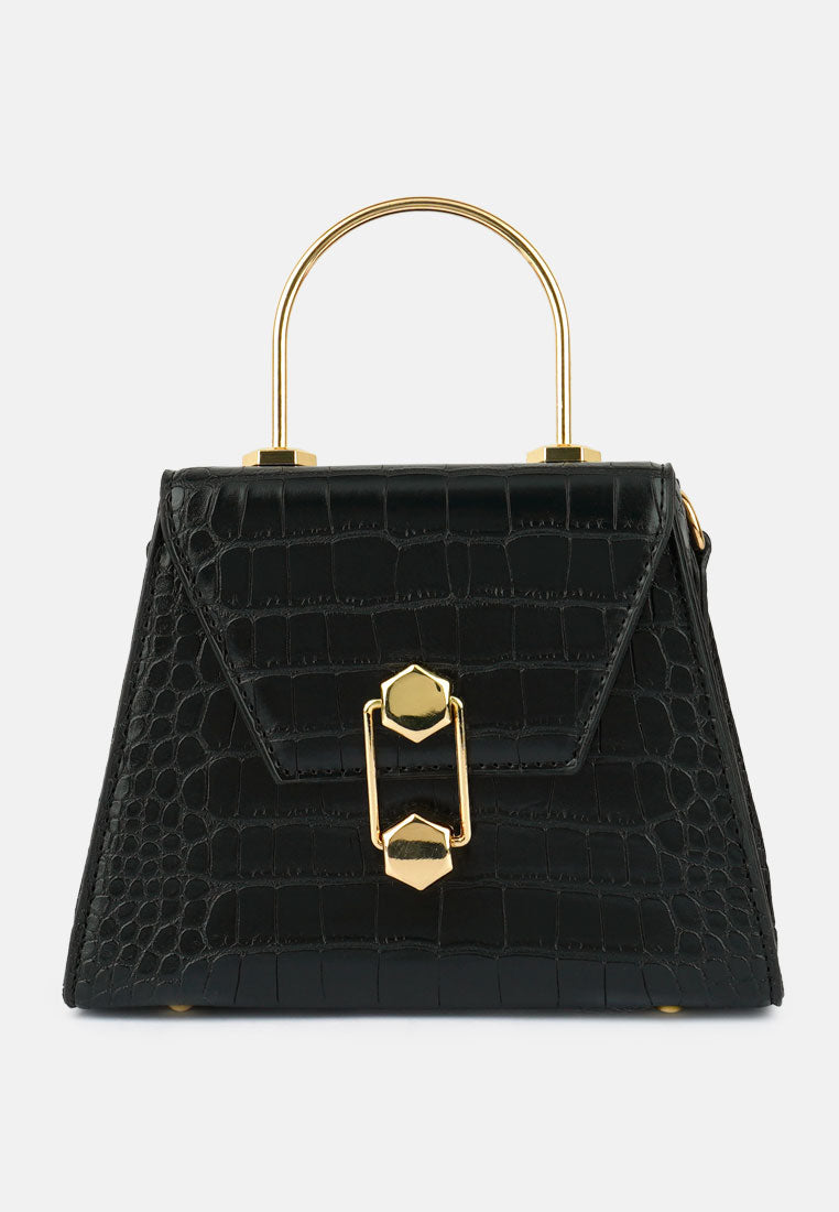 croc faux leather sling bag#color_black