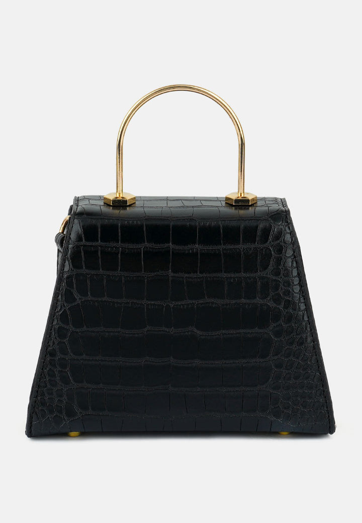 croc faux leather sling bag#color_black