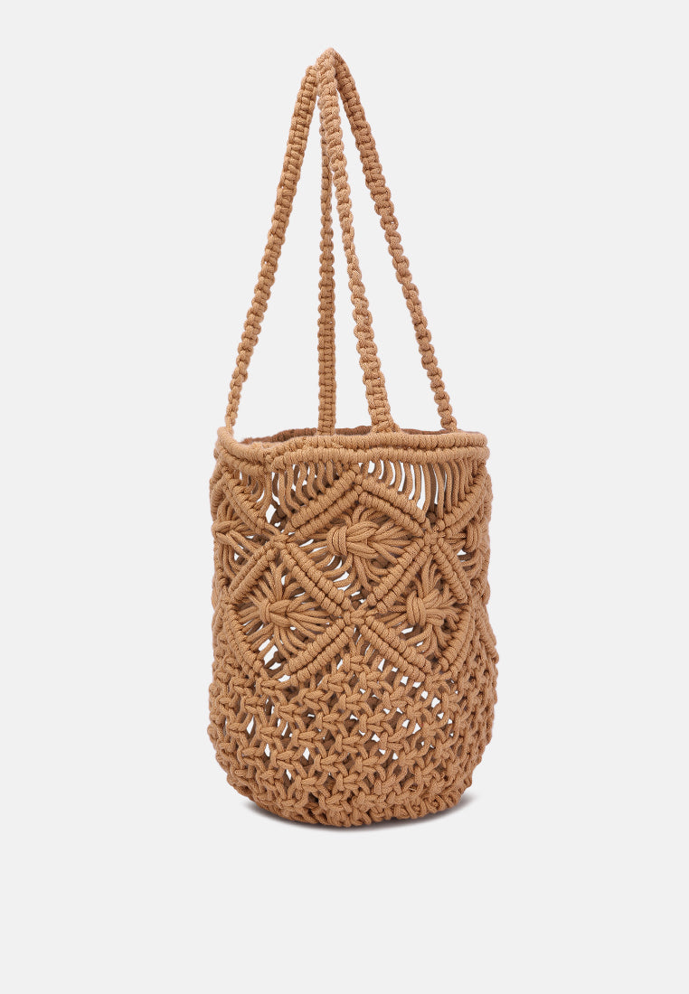 crochet cotton satchel bag#color_brown