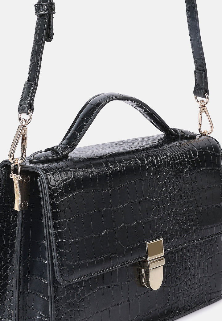 croc pattern sling bag#color_black