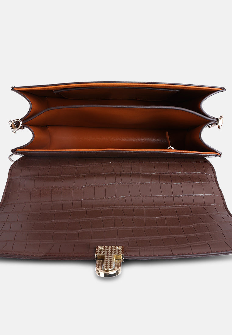 croc pattern sling bag#color_coffee