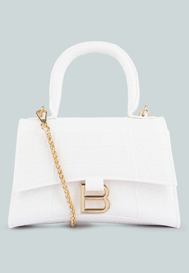 croc textured mini handbag#color_white
