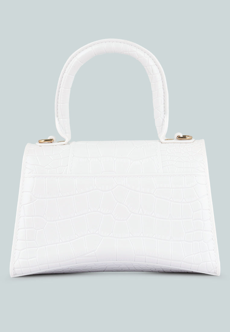 croc textured mini handbag#color_white