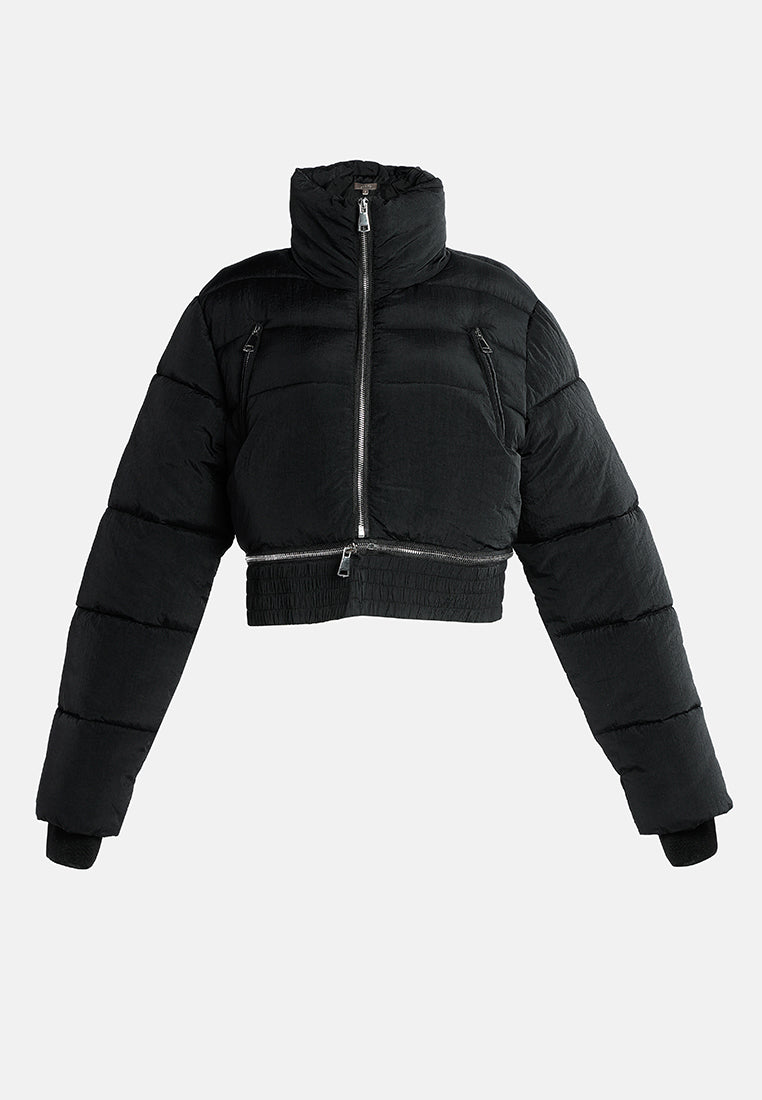 cropped detachable turtleneck puffer jacket#color_black