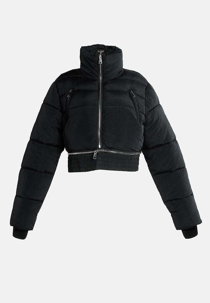 cropped detachable turtleneck puffer jacket#color_black