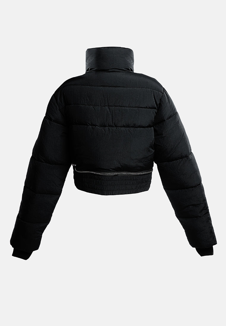 cropped detachable turtleneck puffer jacket#color_black