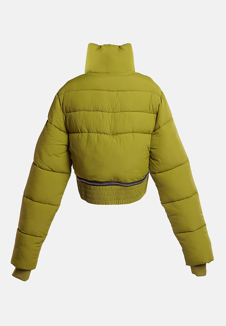 cropped detachable turtleneck puffer jacket#color_dark-olive