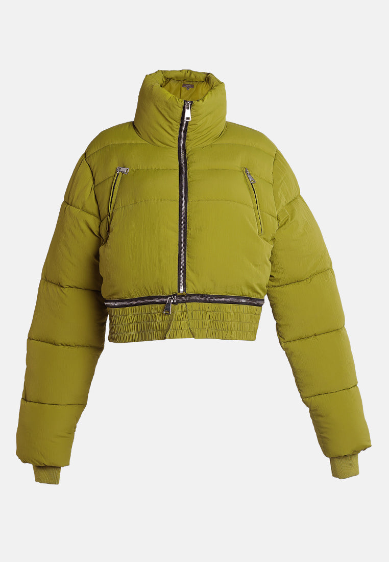 cropped detachable turtleneck puffer jacket#color_dark-olive