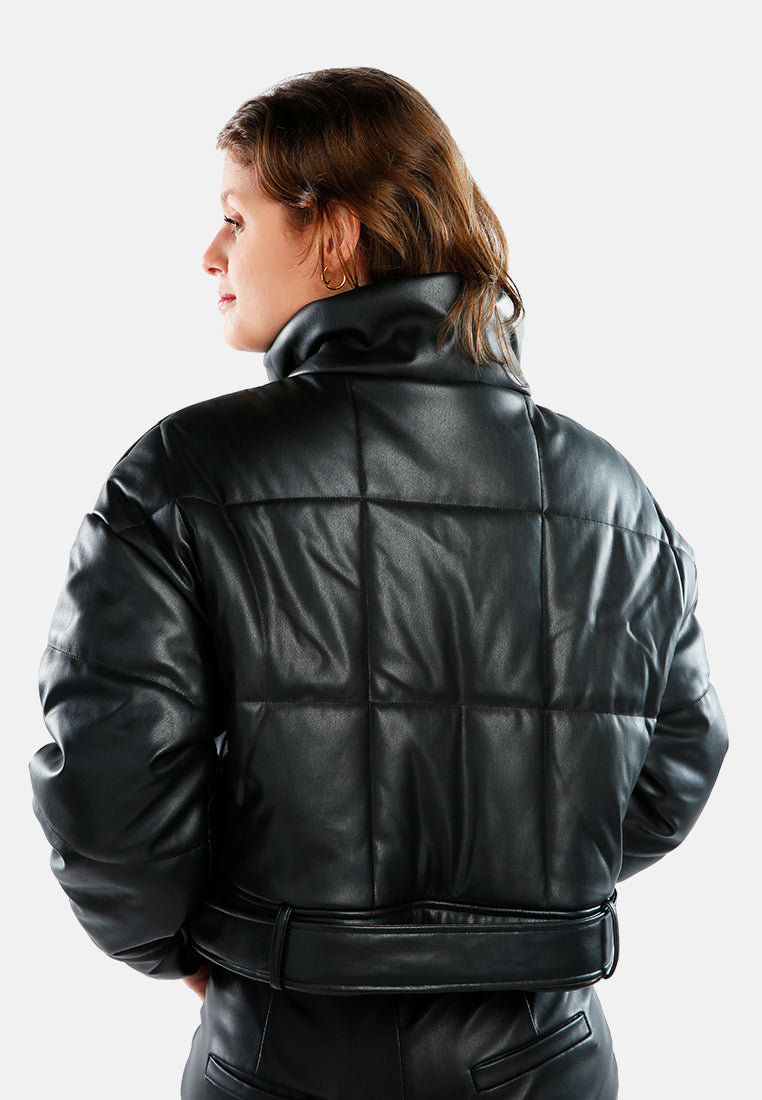 cropped belted puffer jacket#color_black