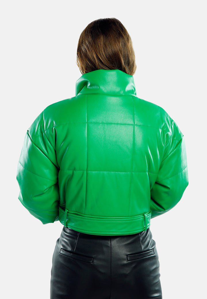 cropped belted puffer jacket#color_green