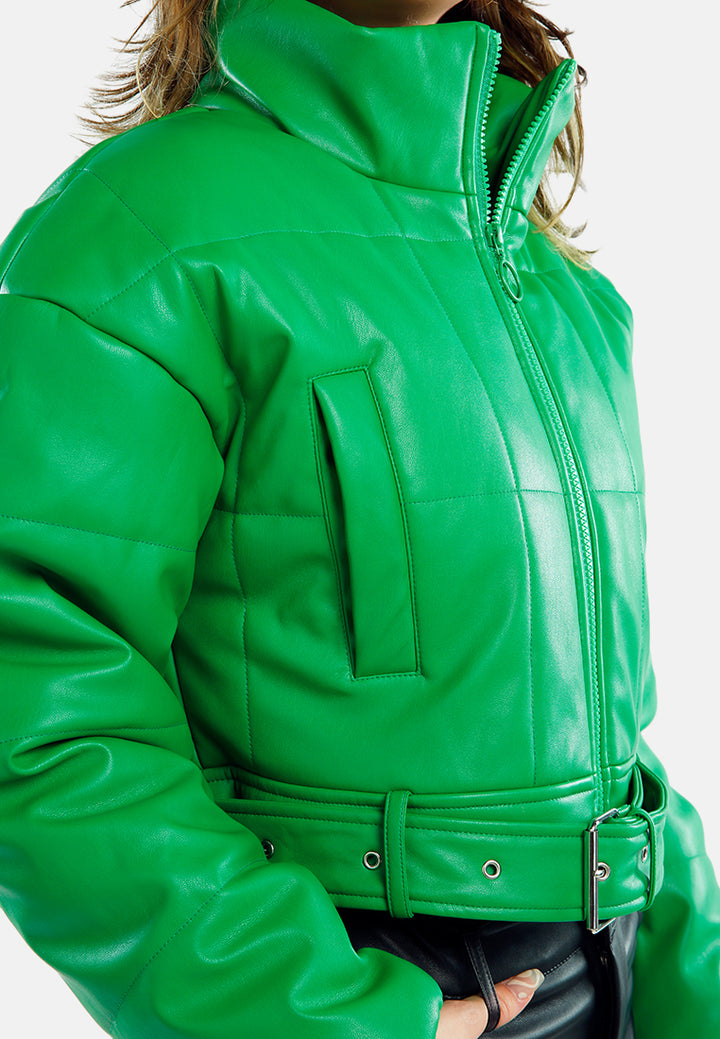 cropped belted puffer jacket#color_green