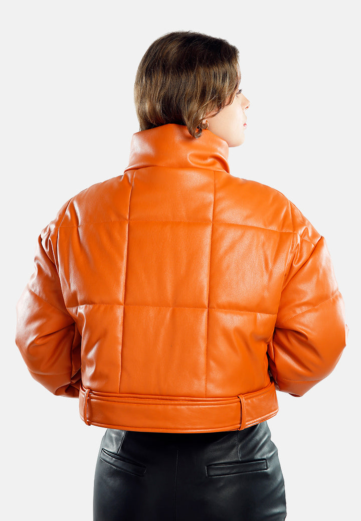 cropped belted puffer jacket#color_orange