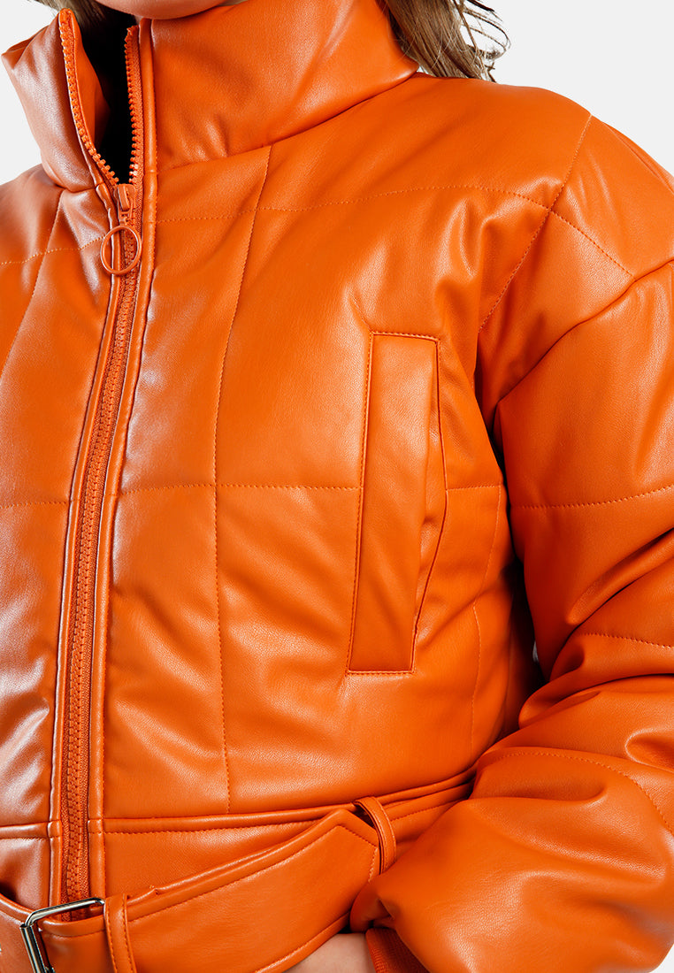 cropped belted puffer jacket#color_orange