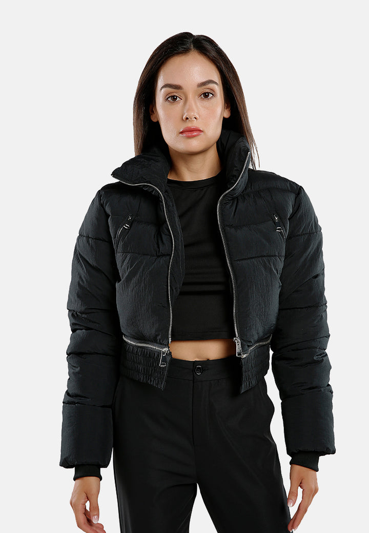 cropped detachable turtleneck puffer jacket#color_black