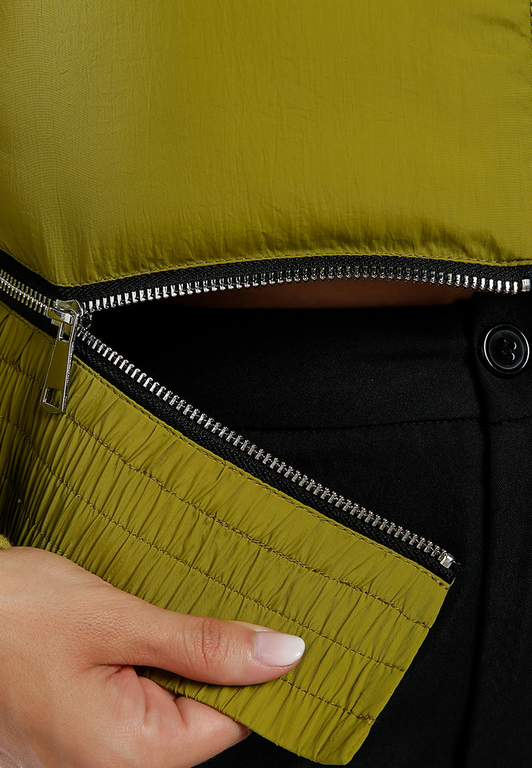 cropped detachable turtleneck puffer jacket#color_dark-olive