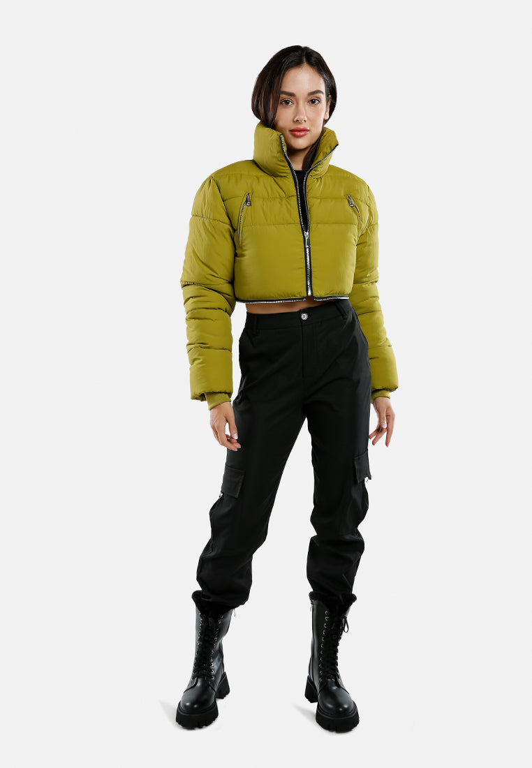 cropped detachable turtleneck puffer jacket#color_dark-olive