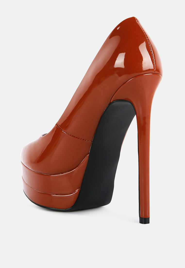 cuddles patent pu high heeled pumps#color_tan