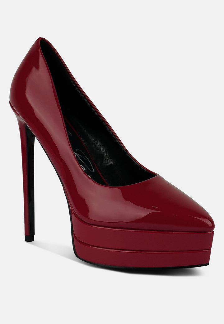 cuddles patent pu high heeled pumps#color_burgundy