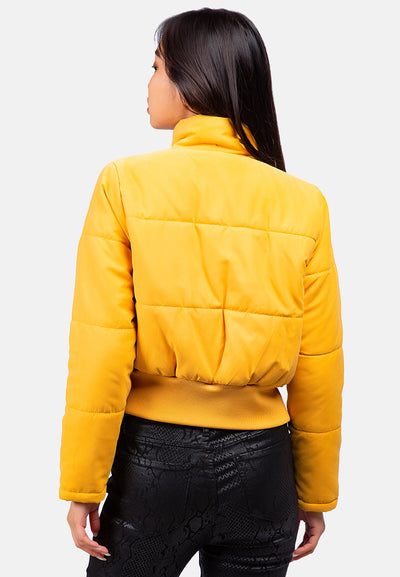 cut-out collar puffer jacket#color_mustard