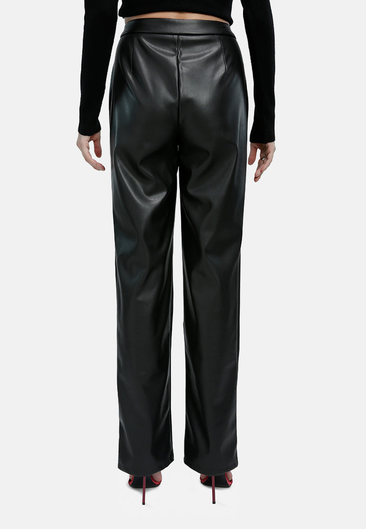 cut out faux leather pants#color_black