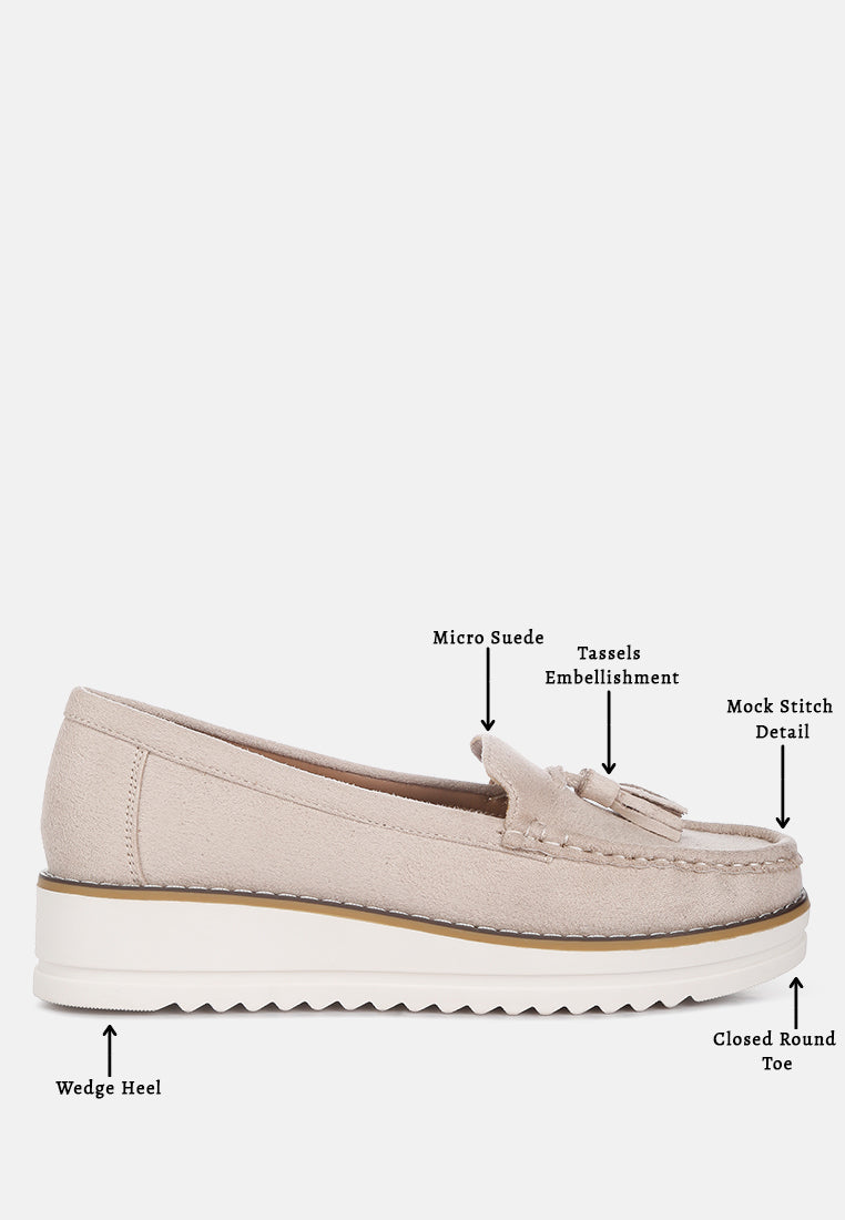 daiki platform lug sole tassel loafers#color_beige