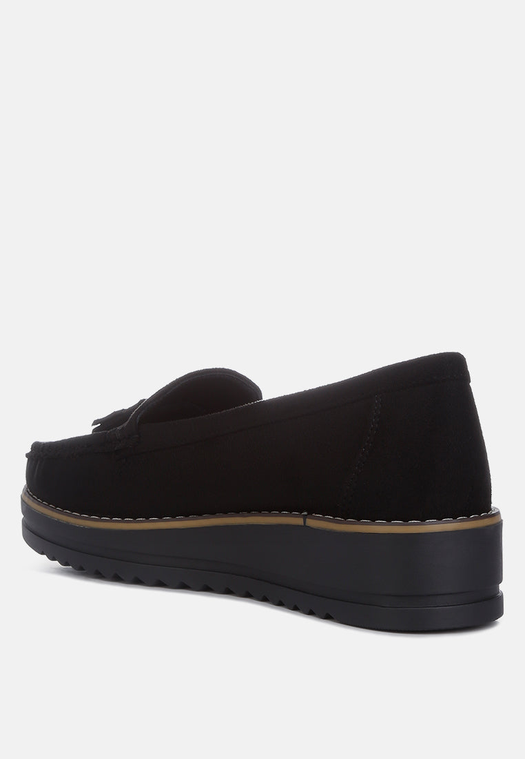 daiki platform lug sole tassel loafes#color_black