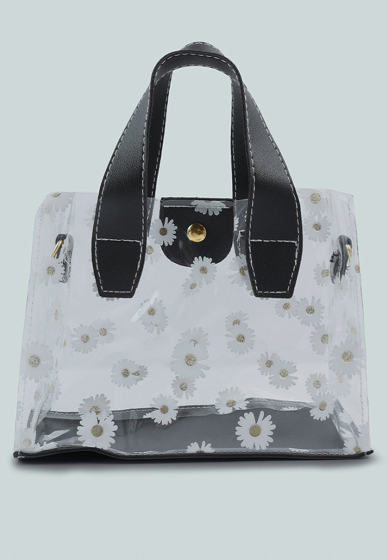 daisy floral print hand bag#color_black