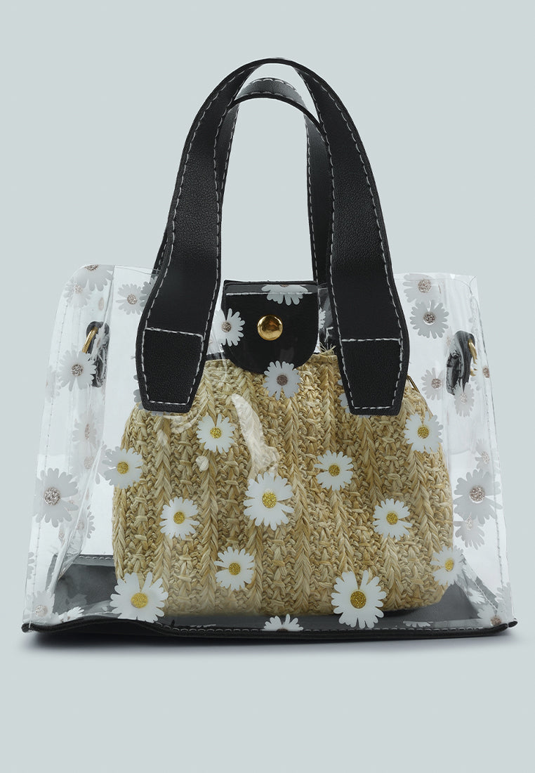 daisy floral print hand bag#color_black