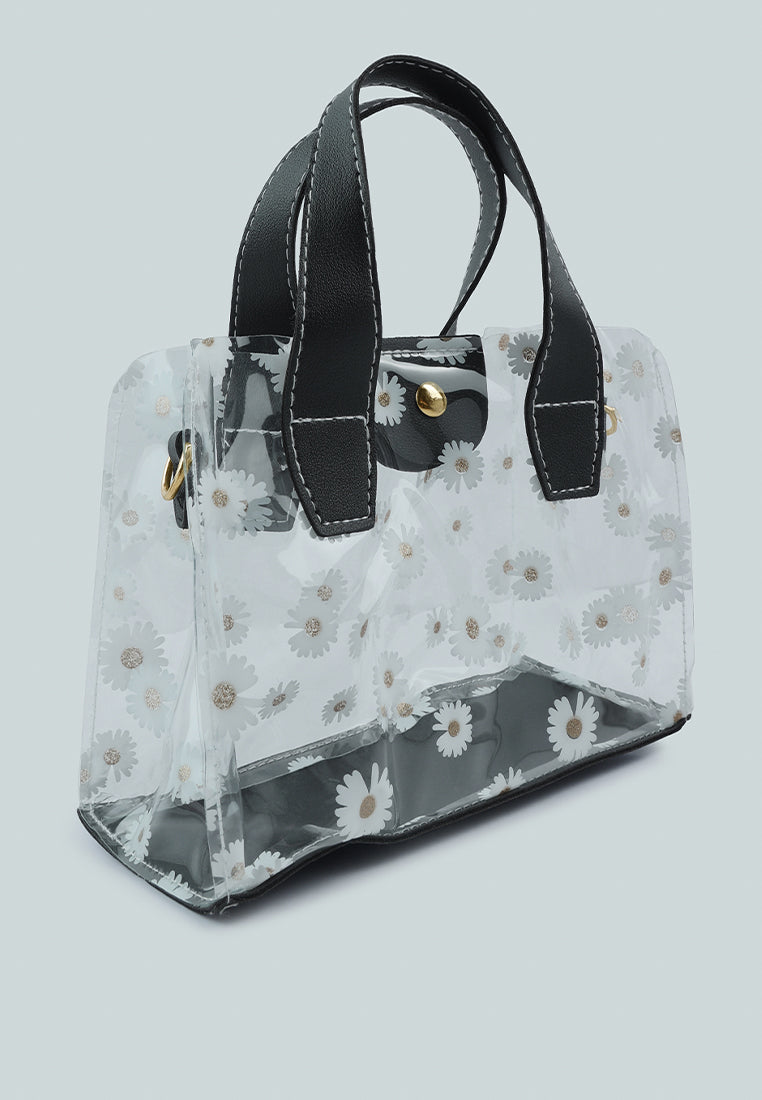 daisy floral print hand bag#color_black