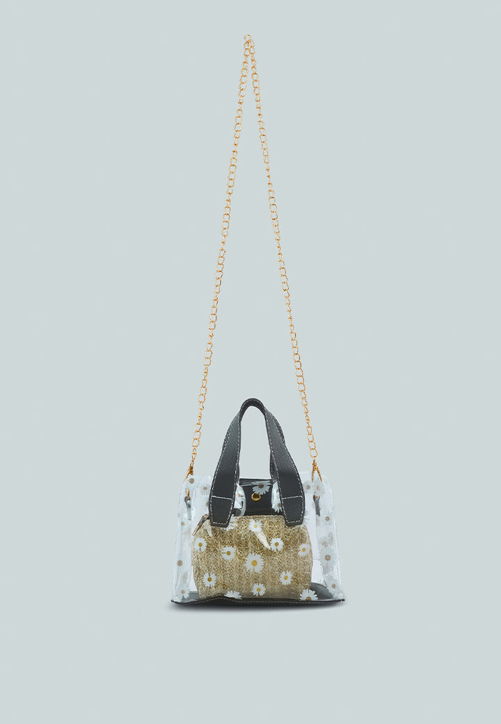 daisy floral print hand bag#color_black