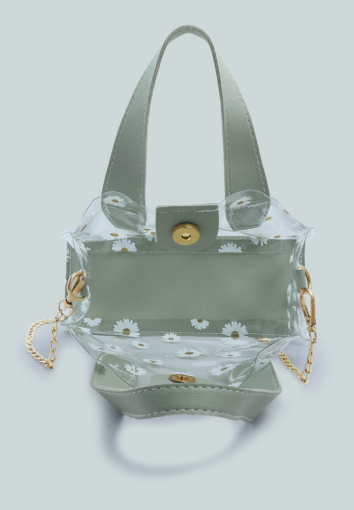 daisy floral print hand bag#color_mint