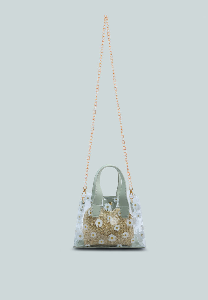 daisy floral print hand bag#color_mint