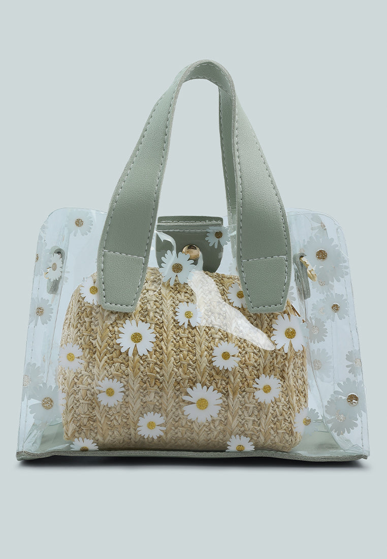 daisy floral print hand bag#color_mint