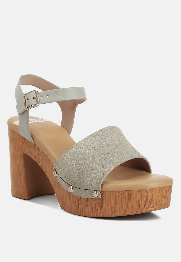suede high block sandals by ruw color_beige