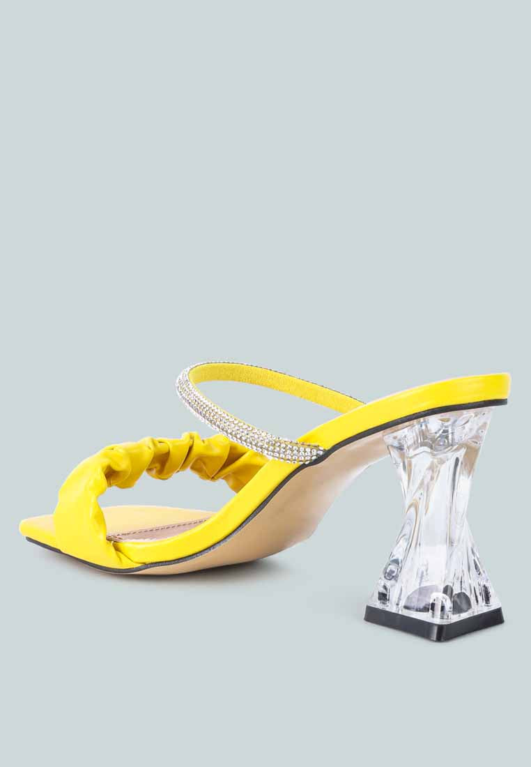 date look clear heel rhinestone sandals#color_yellow