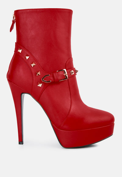 dejang metal stud faux leather ankle boot#color_red