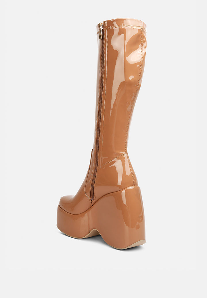 dirty dance patent high platfrom calf boots#color_beige
