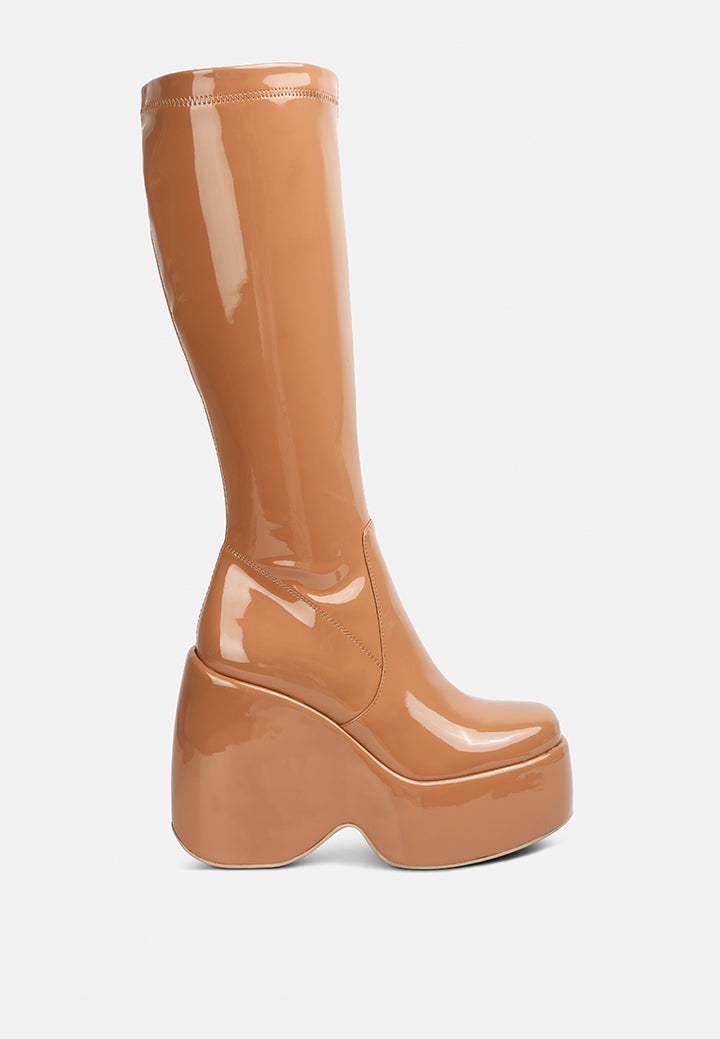 dirty dance patent high platfrom calf boots#color_beige