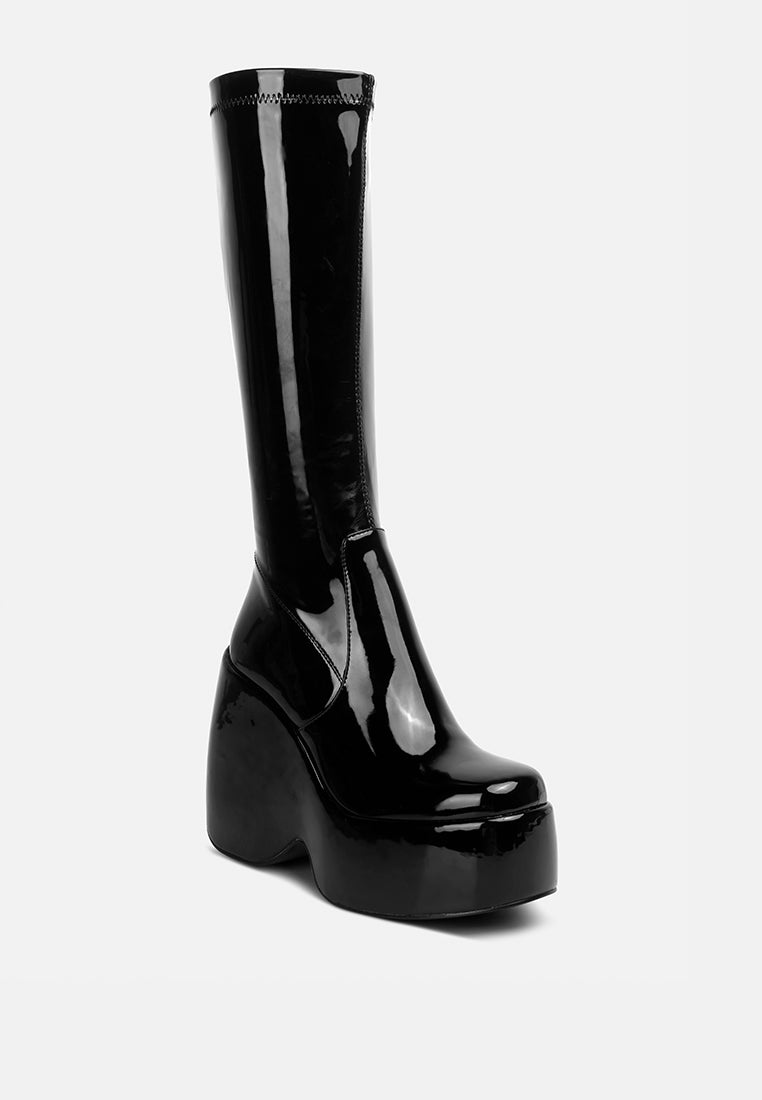 dirty dance patent high platfrom calf boots#color_black