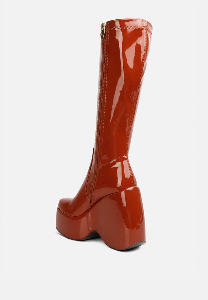 dirty dance patent high platfrom calf boots#color_tan