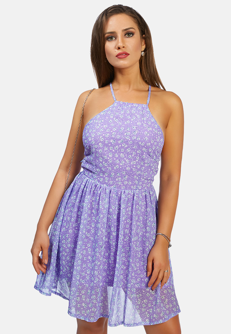 ditsy floral summer skater dress#color_purple