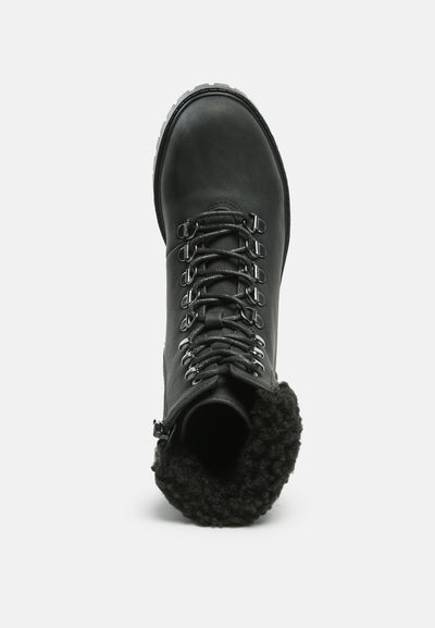 dolon lace up fur collar ankle boots#color_black
