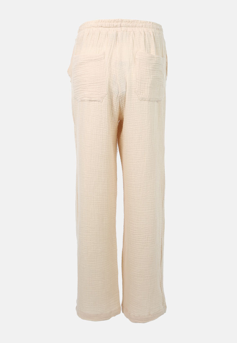 drawstring casual lounge wide pants by ruw#color_latte