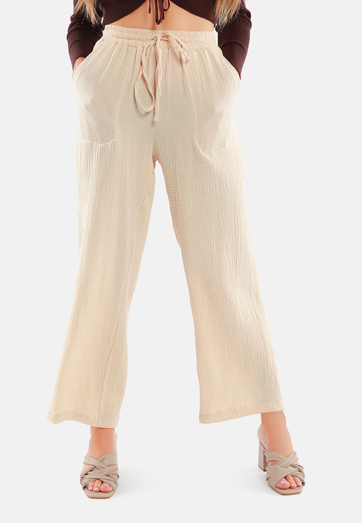 drawstring casual lounge wide pants by ruw#color_latte