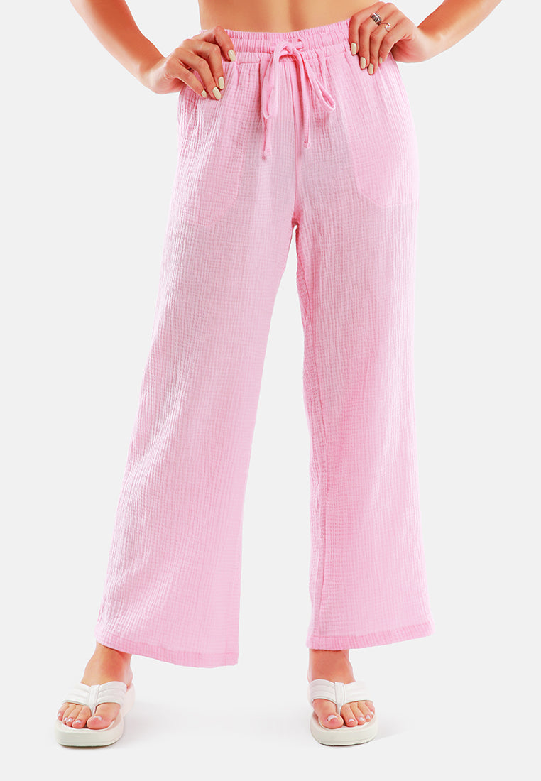 drawstring casual lounge wide pants by ruw#color_pink