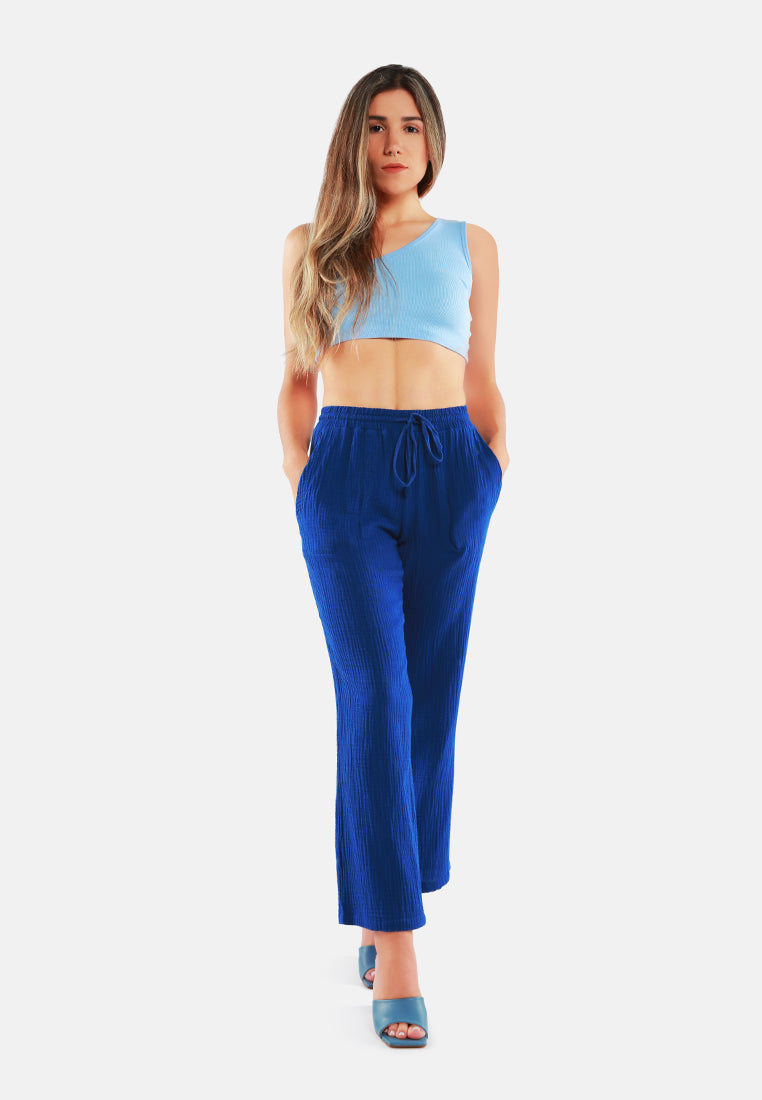drawstring casual lounge wide pants by ruw#color_matt-blue