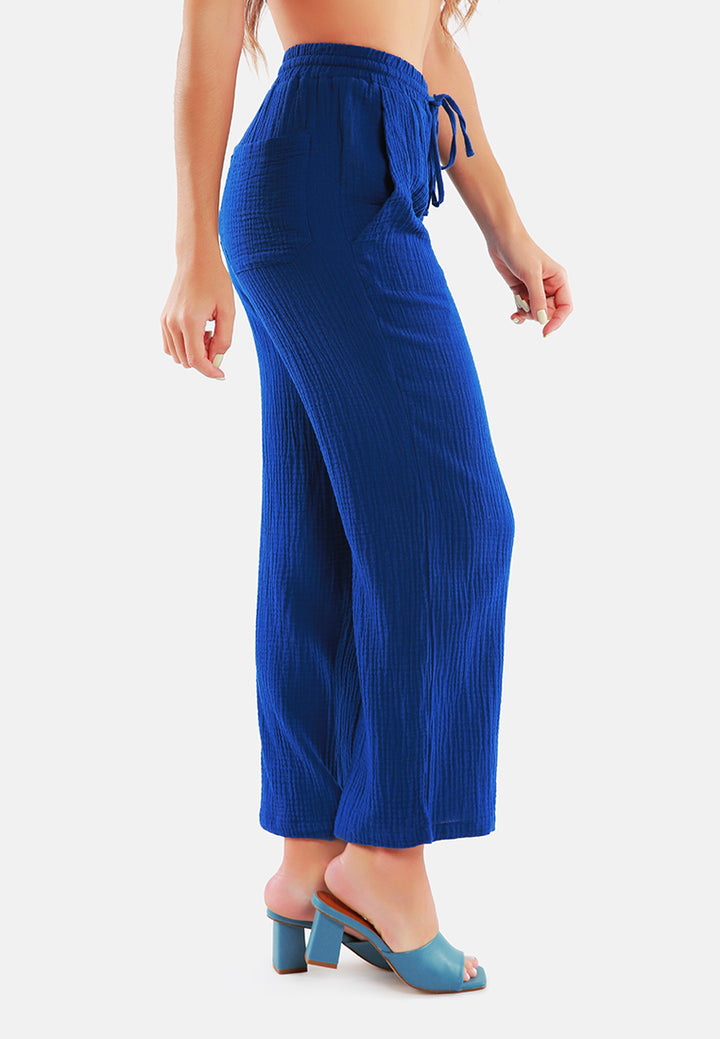 drawstring casual lounge wide pants#color_matt-blue