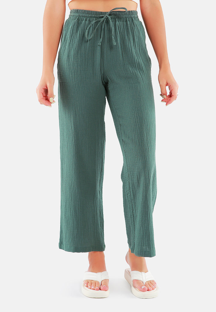 drawstring casual lounge wide pants#color_matt-green
